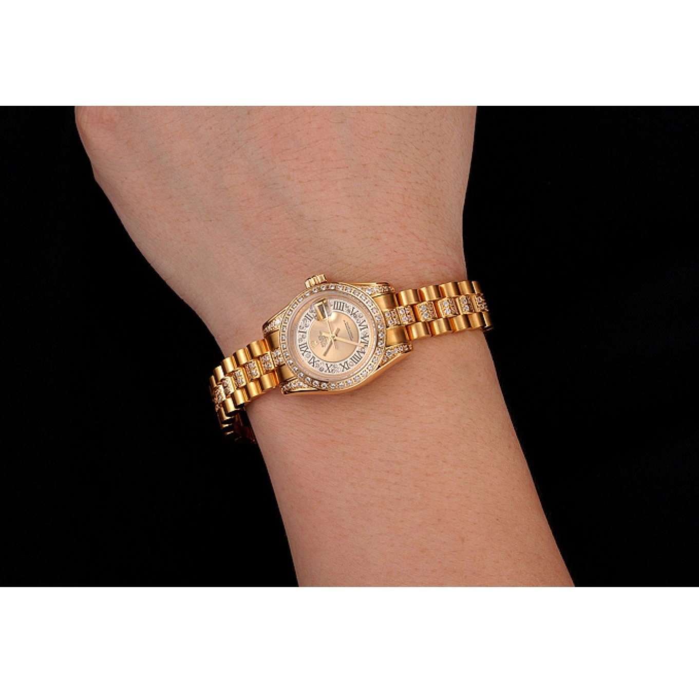 Aaa replica Rolex Dial DayJust Swiss Bracelet Diamond Diamond Gold Gold Pave 1453953 0520